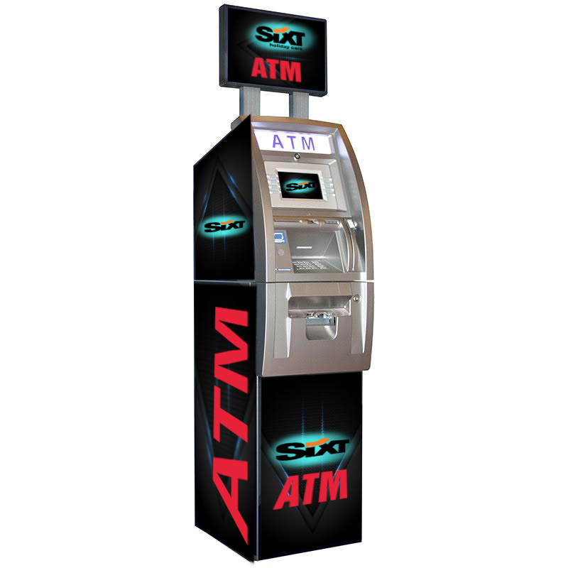 Onyx W ATM in matte black with illuminated LED digital topper and custom wrap ready cabinet
