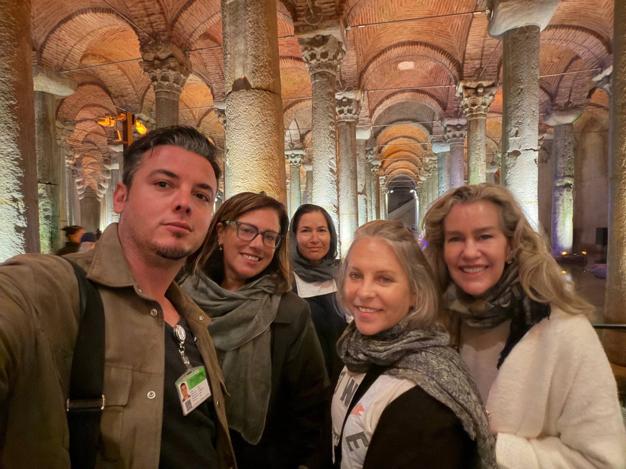 Tour guests among the ancient columns of the Basilica Cistern, Istanbul