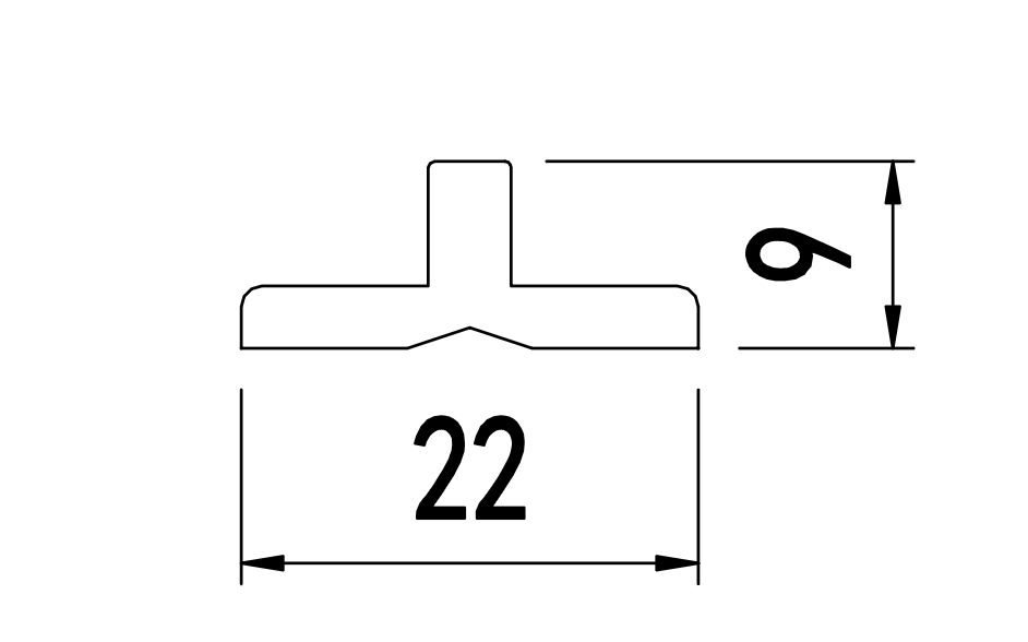 Flat T-Astragal — 22 × 9 mm