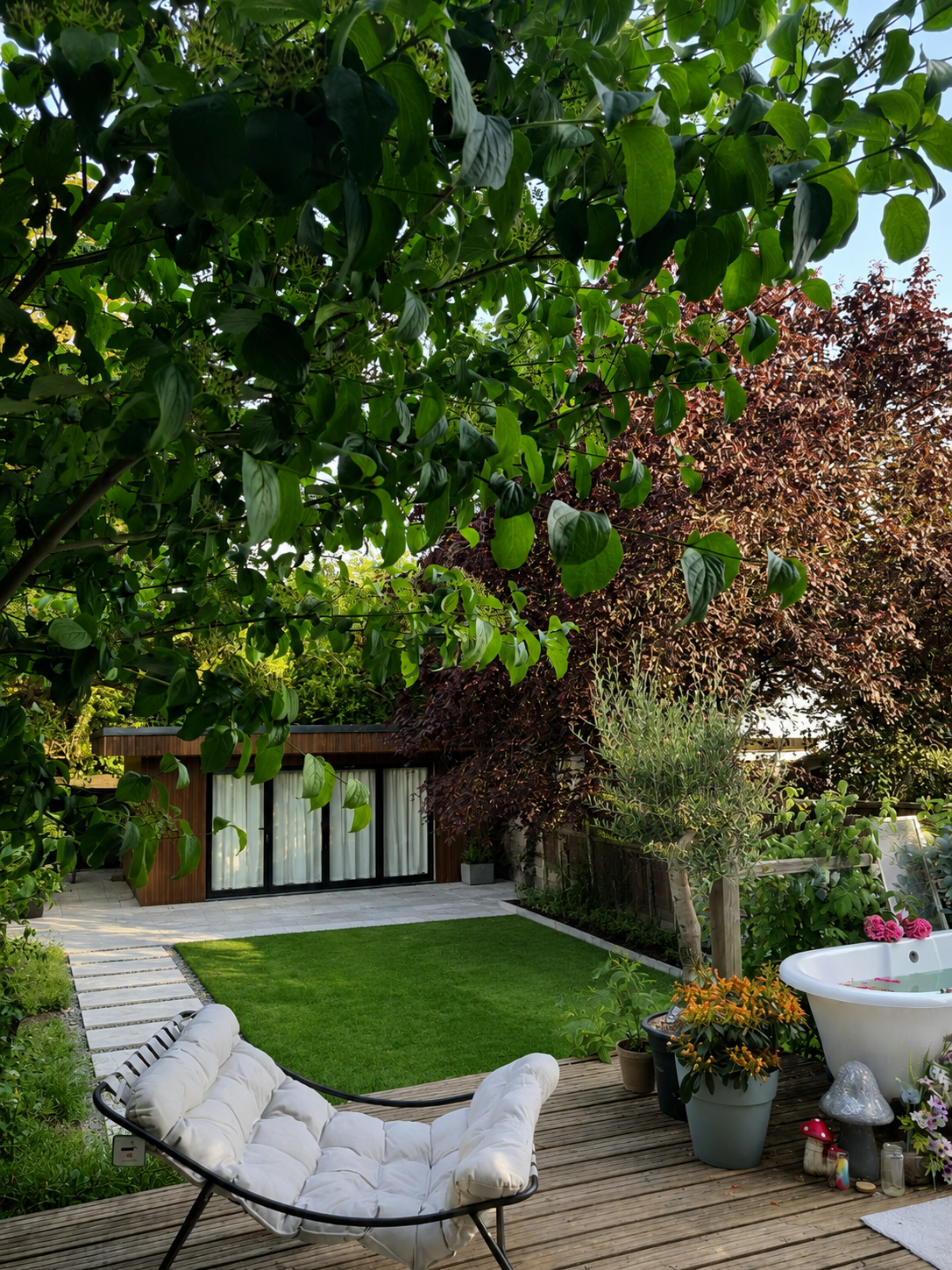 Sacred Sounds Studio garden and relaxation space