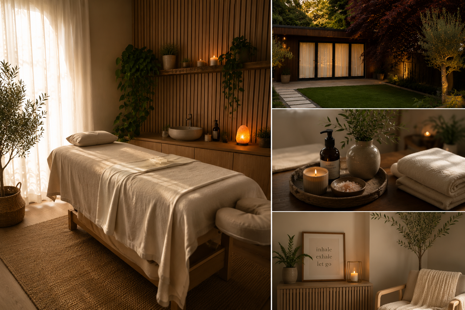 Sacred Sounds Studio massage treatment room and amenities