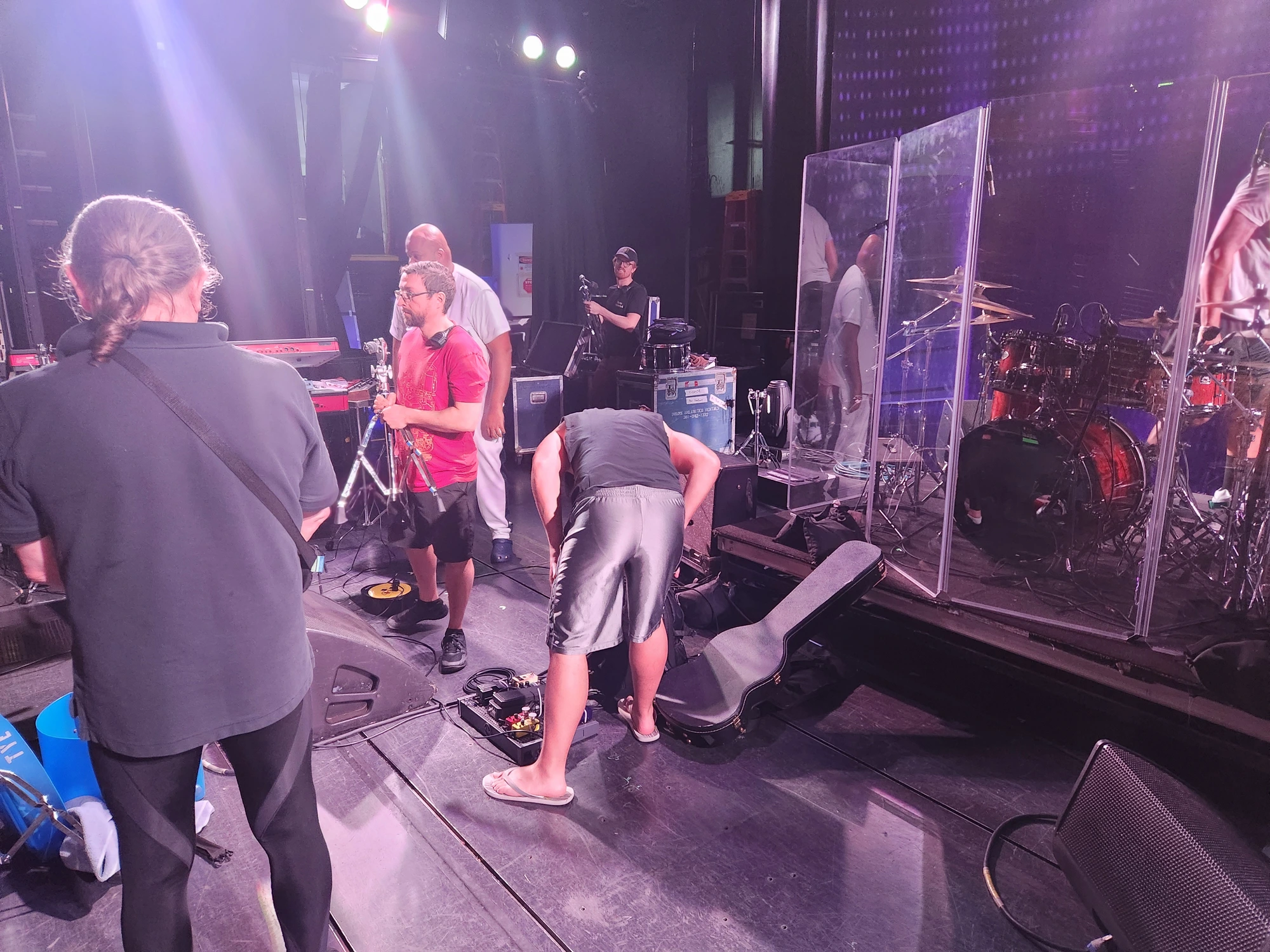 Backstage setup with the crew before the show