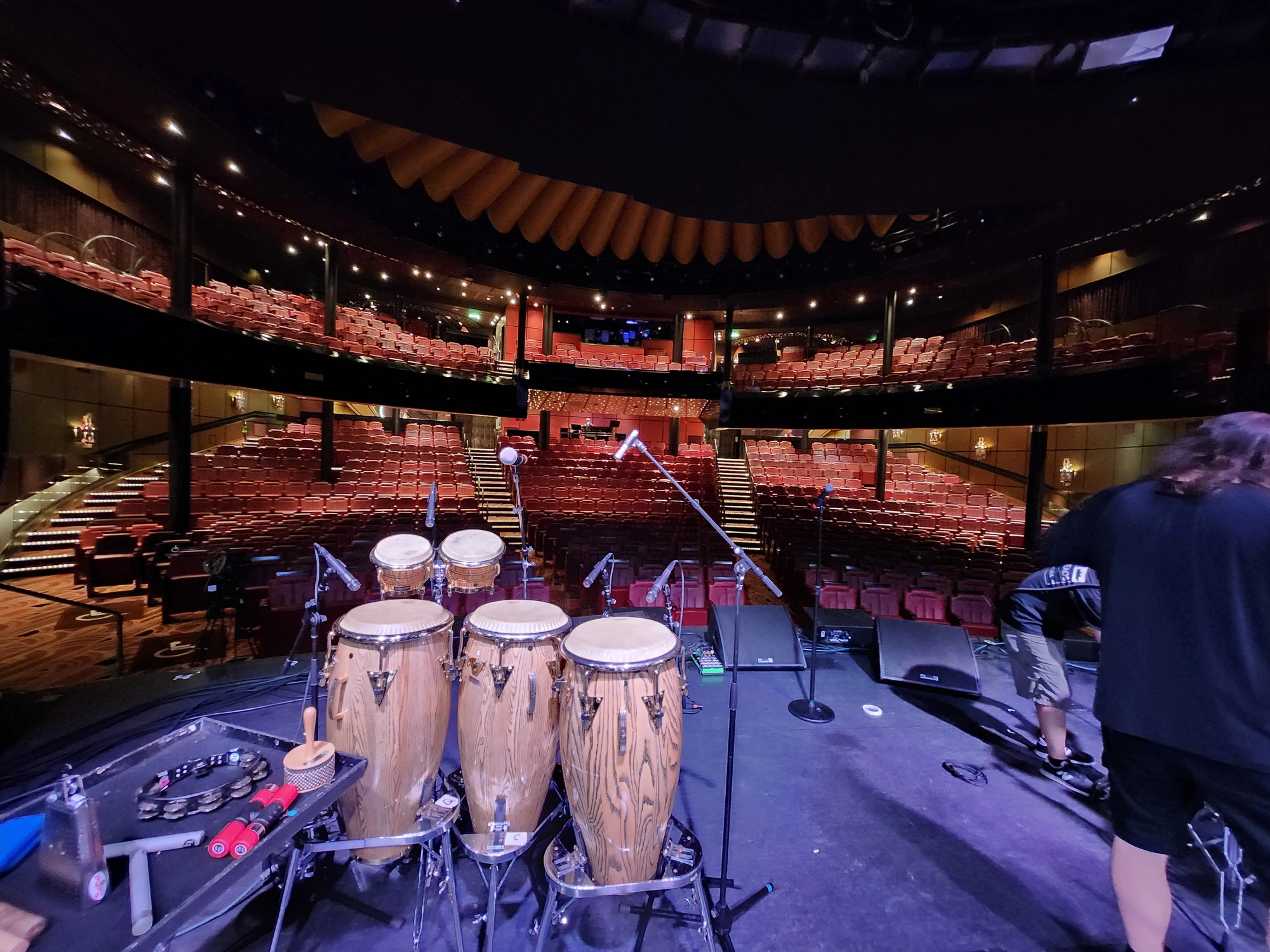 Percussionist at his station inside the theater