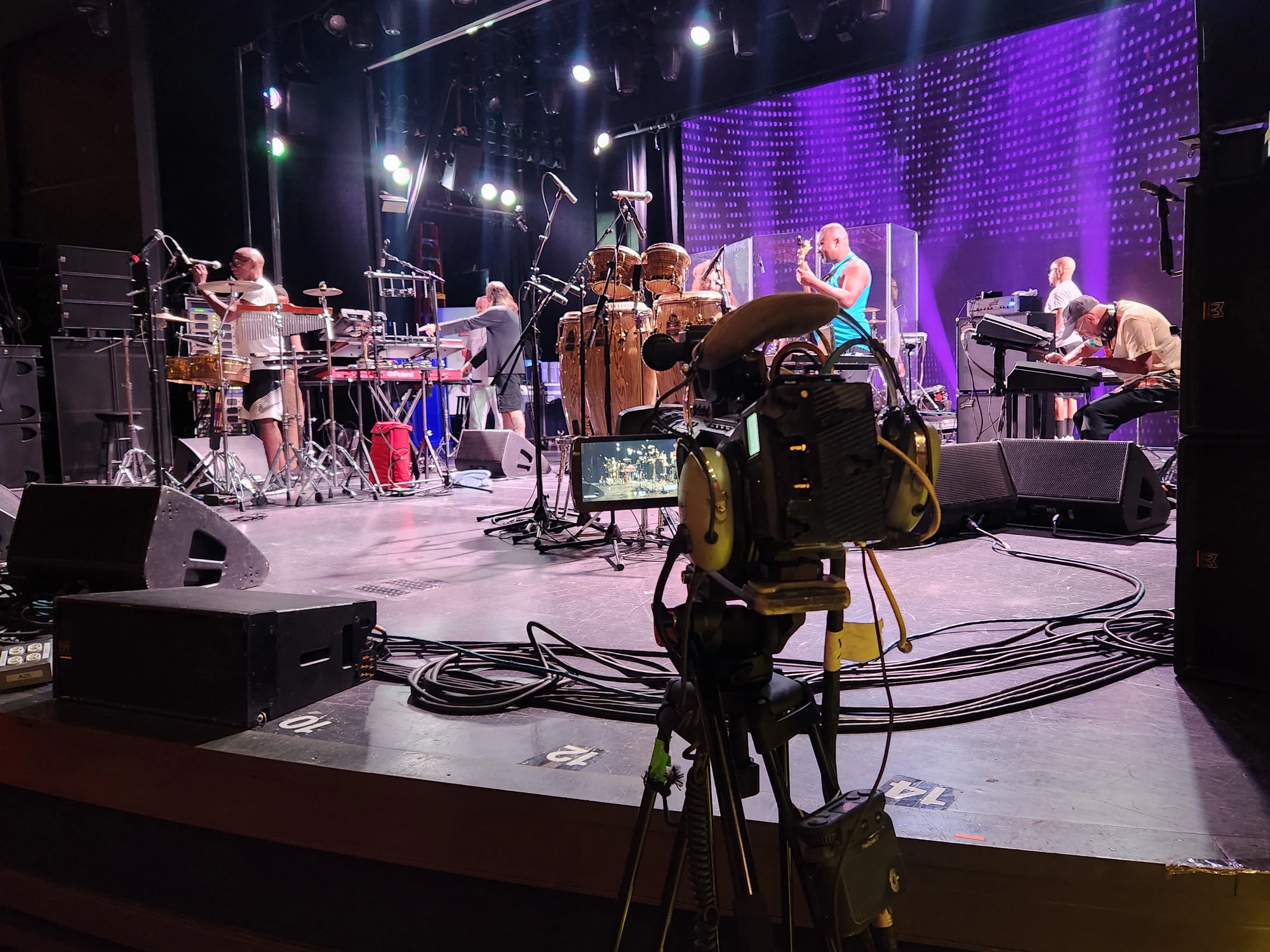 Congas set up facing the grand theater seats