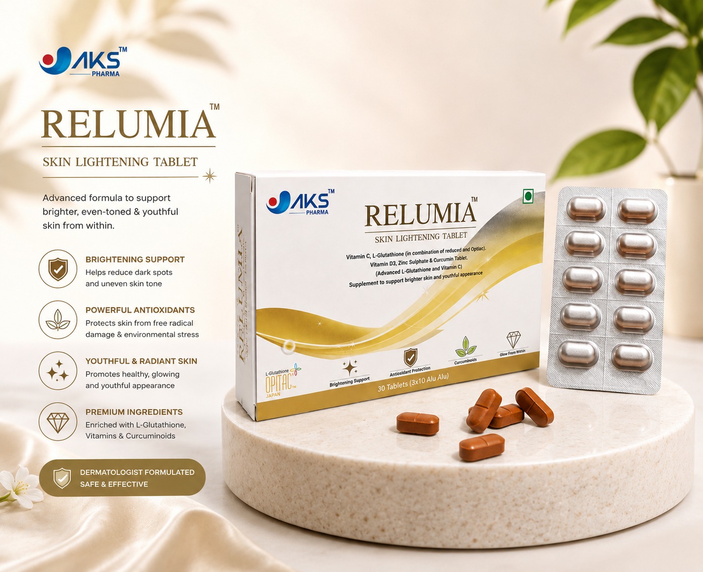 Relumia Skin Lightening Tablet — 30 tablets, 3×10 blister pack