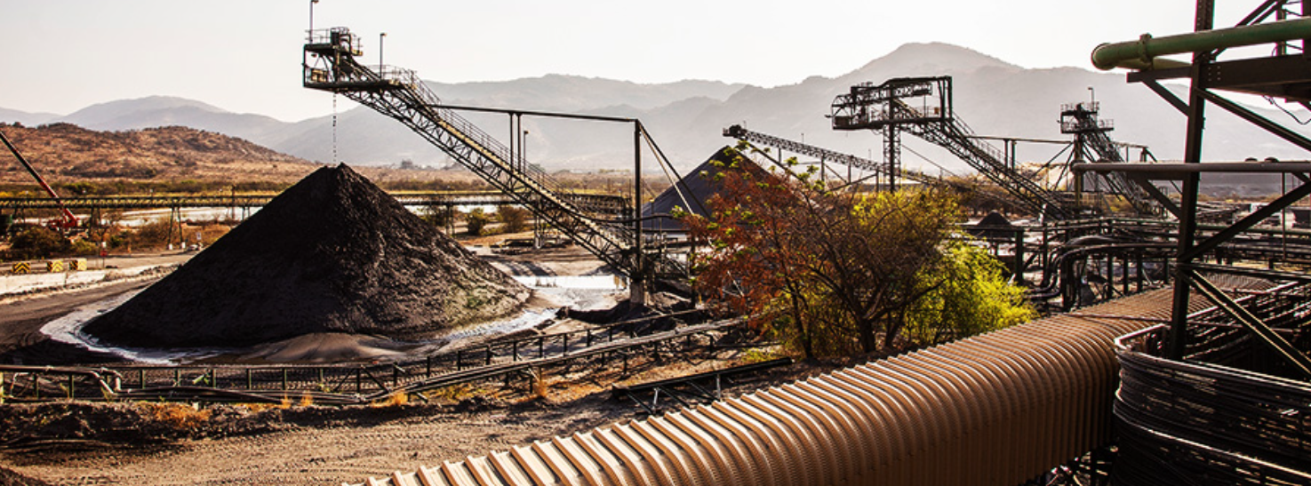 Dwarsrivier Mine — aerial view of the full site set into the Sekhukhune mountain range