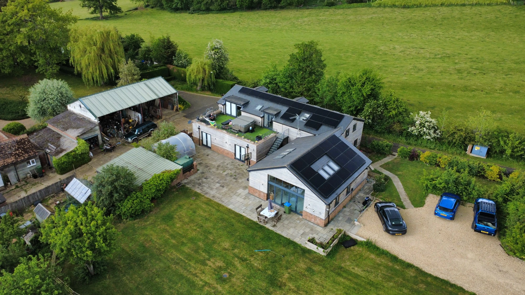 Aerial view of solar panel installation in Great Brickhill