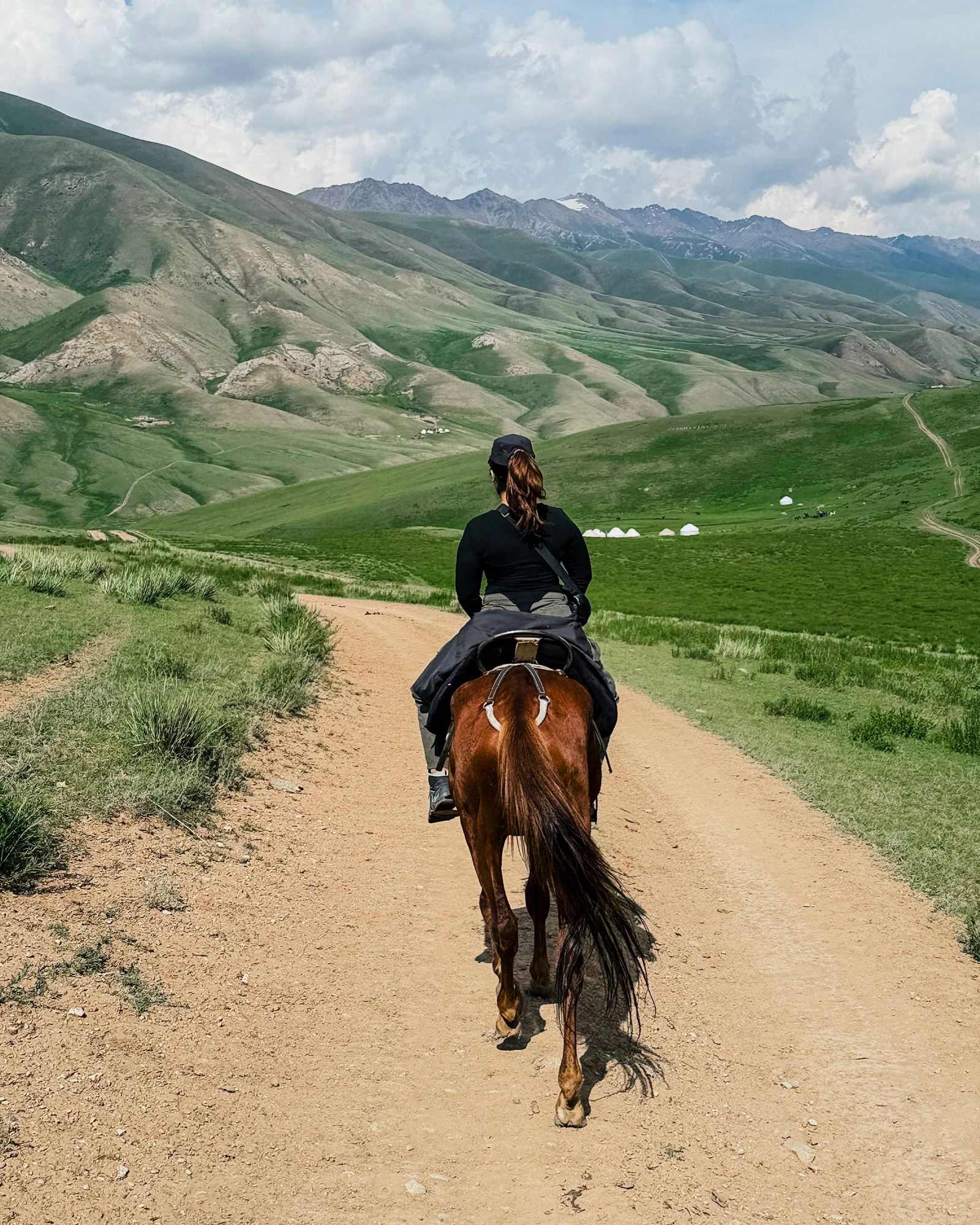 Horseback ride toward the mountains