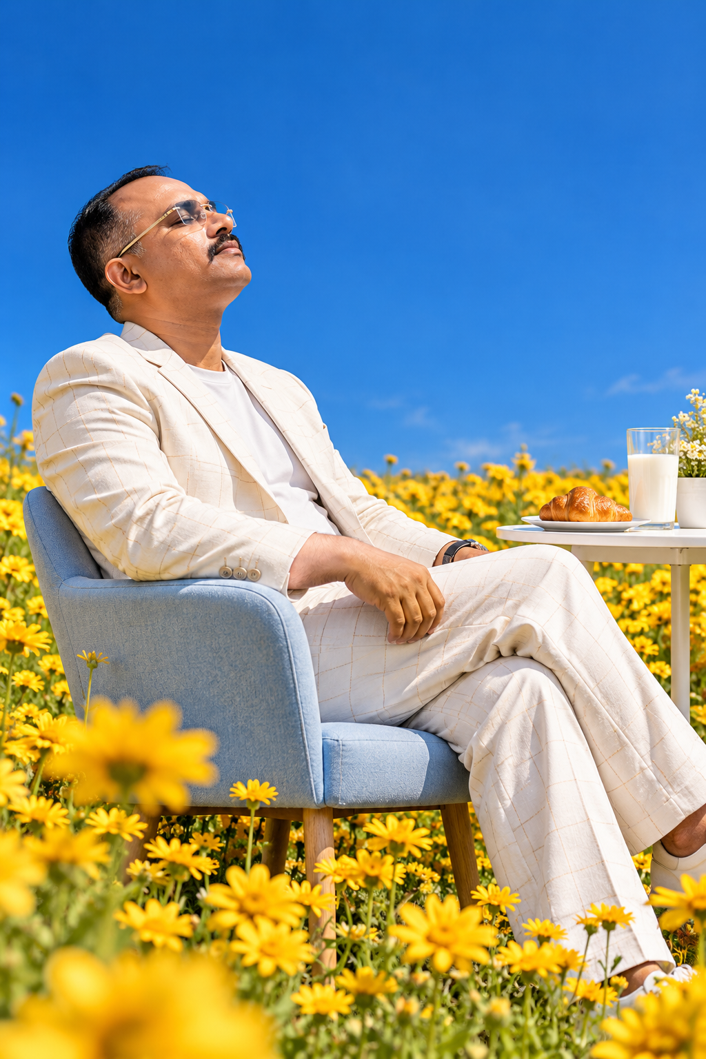 Dattatraya Rathi in a field of yellow flowers — freedom through discipline