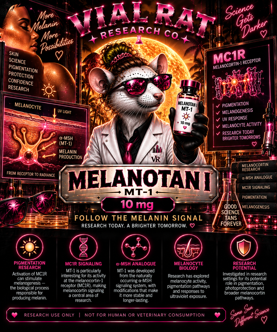 Melanotan I (MT-1) 10 mg — research peptide from Vial Rat Research Co.