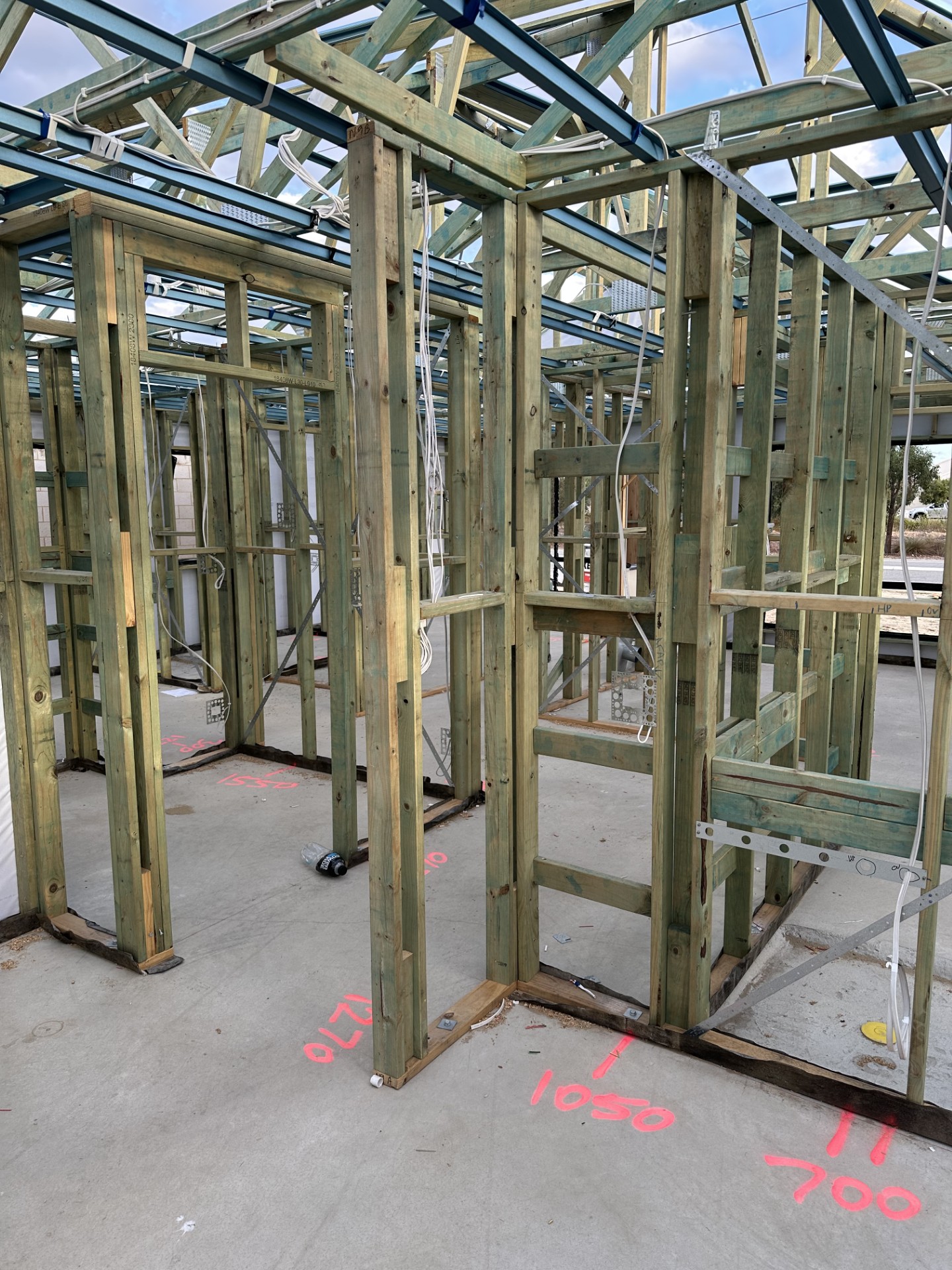 Interior timber wall framing on a new build