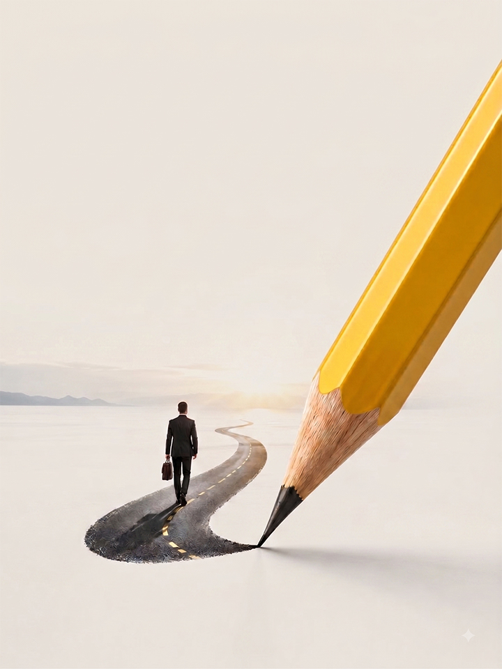 A pencil drawing the road ahead — creative concept artwork
